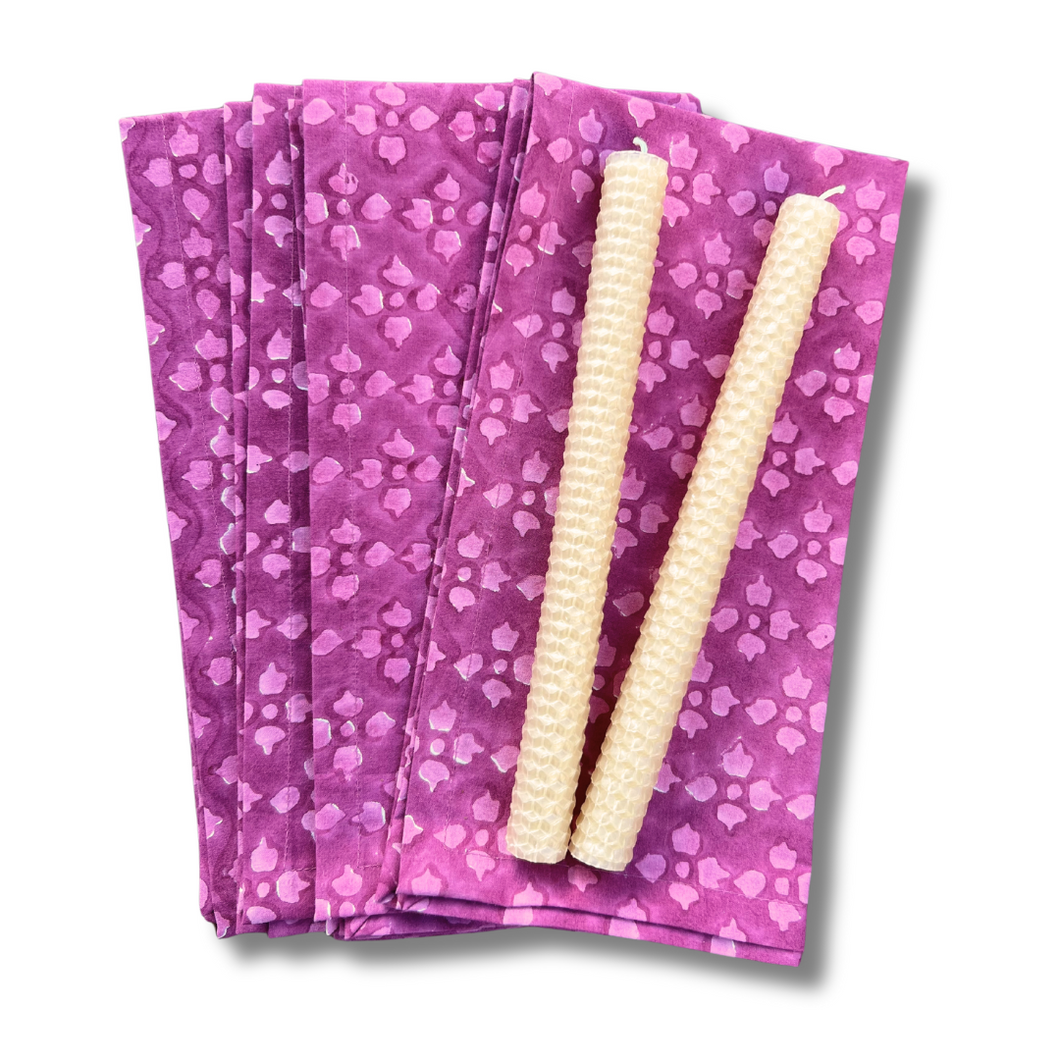 Berkshire Bloom Napkins and Beeswax Candles Gift Set