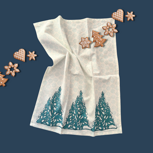 Updated Evergreens and Snowflakes Kitchen Towel