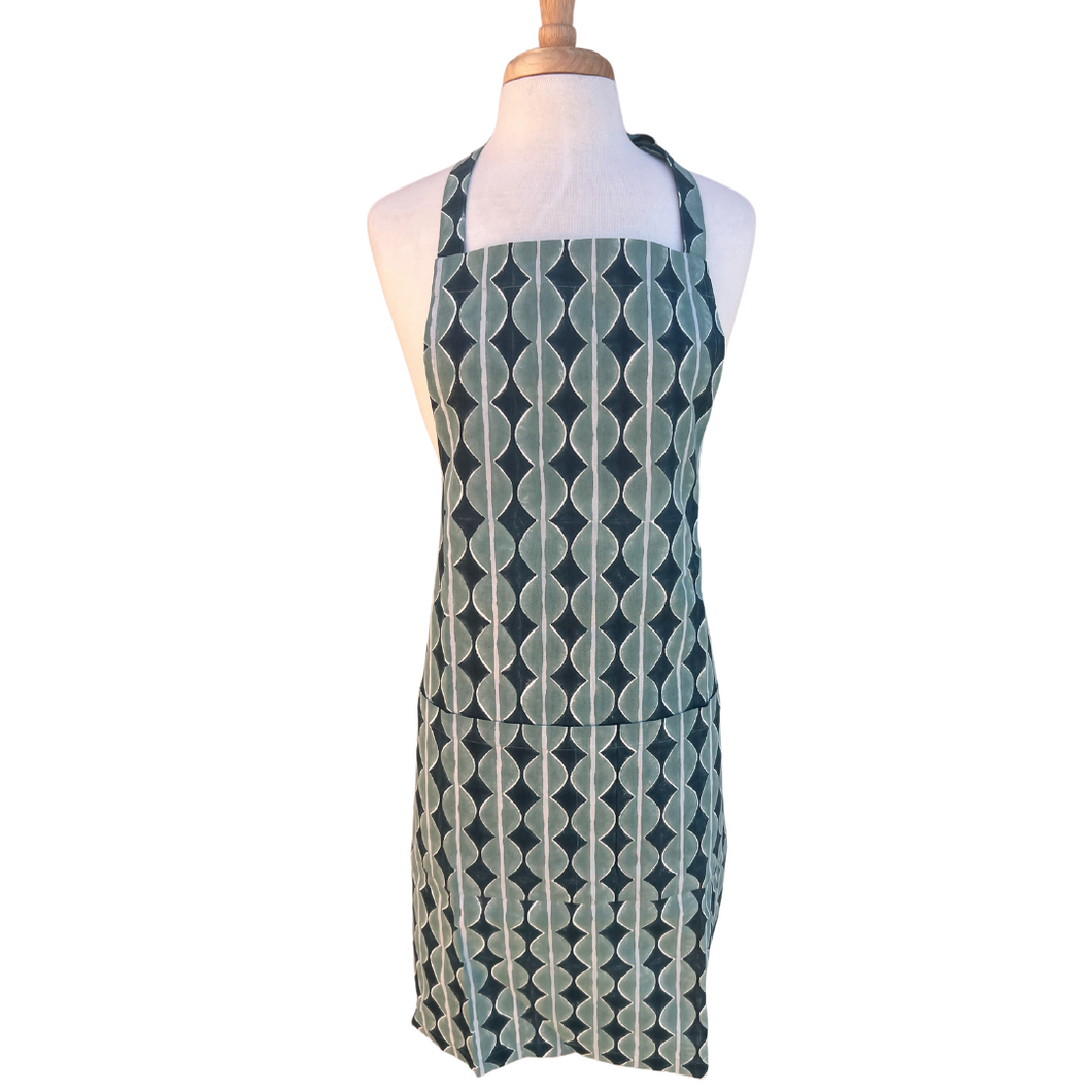 Bobbles Tie Style Apron in Green (sample)