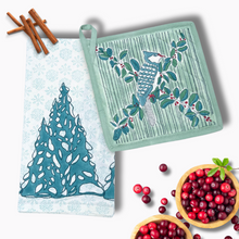 Updated Evergreens and Snowflakes Kitchen Towel