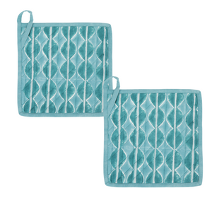 Potholder | Bobbles Print in Porcelain Blue & Green - set of 2