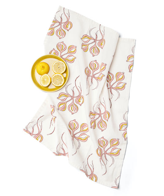 Shallots Kitchen Towel in Coral