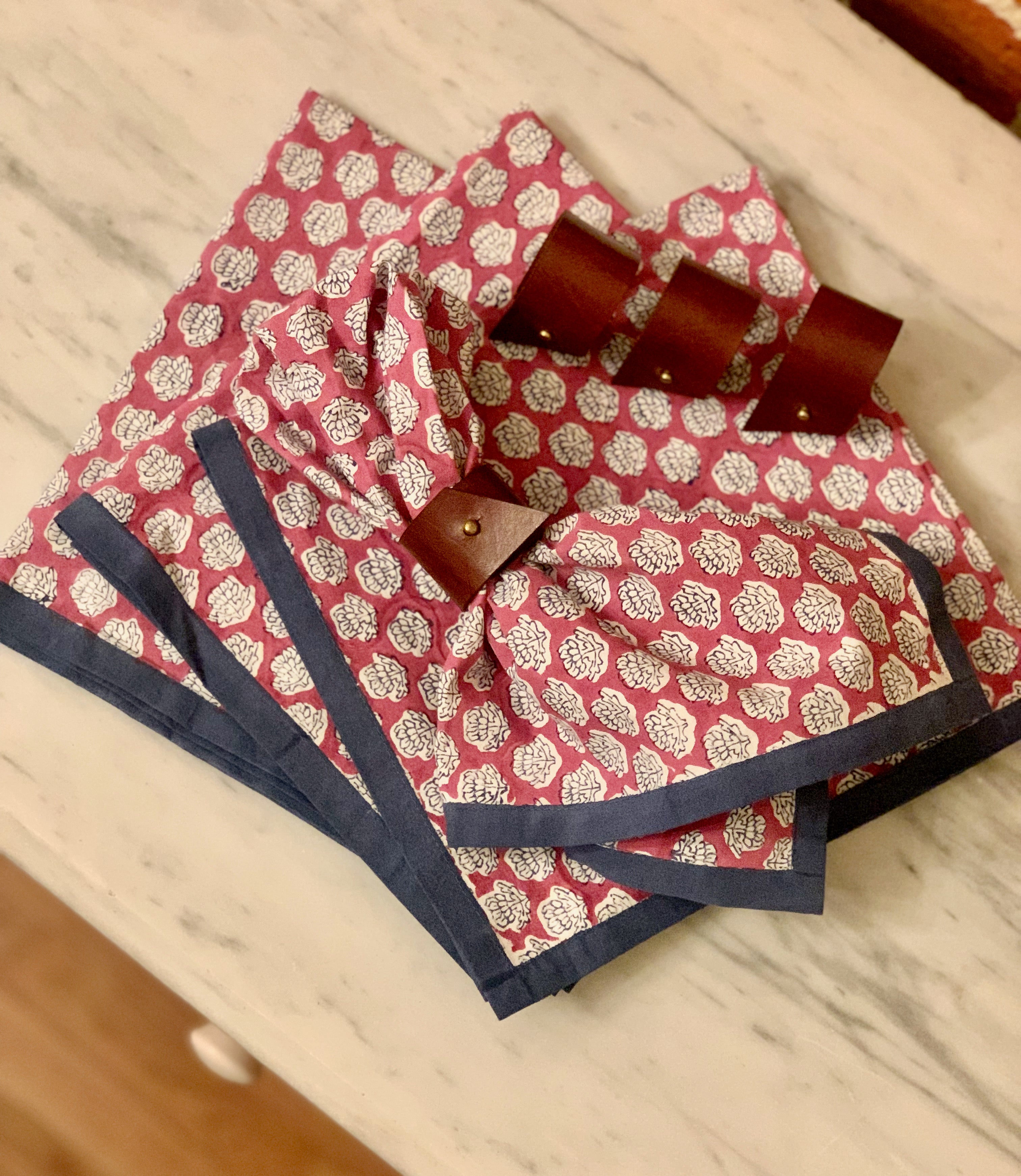 Petite Peonies in Cranberry- set of 4 Napkins