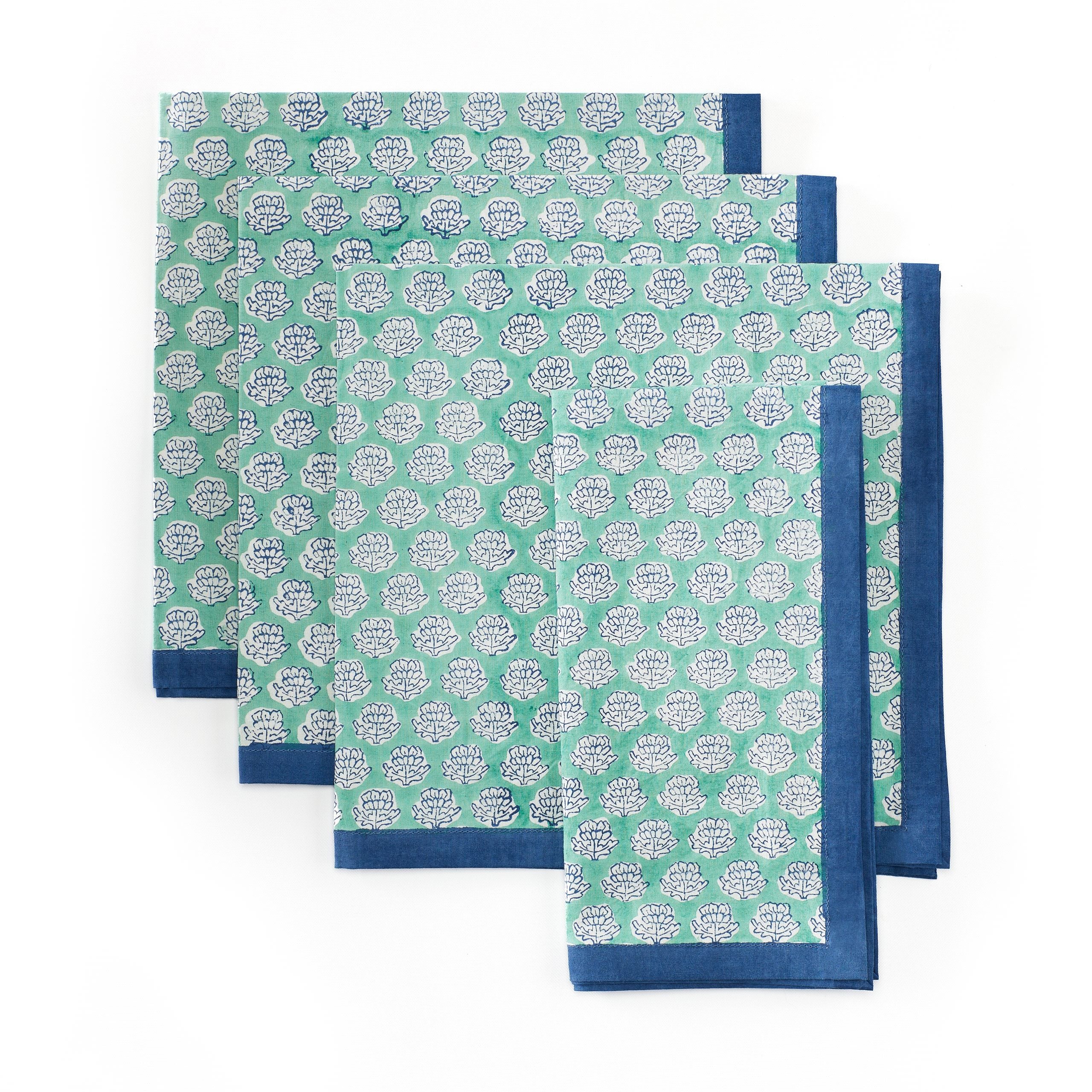 Petite Peony Napkins in Sea Green- Set of 4 Napkins