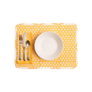 Petite Peony Quilted Placemats in Dandelion Yellow- single