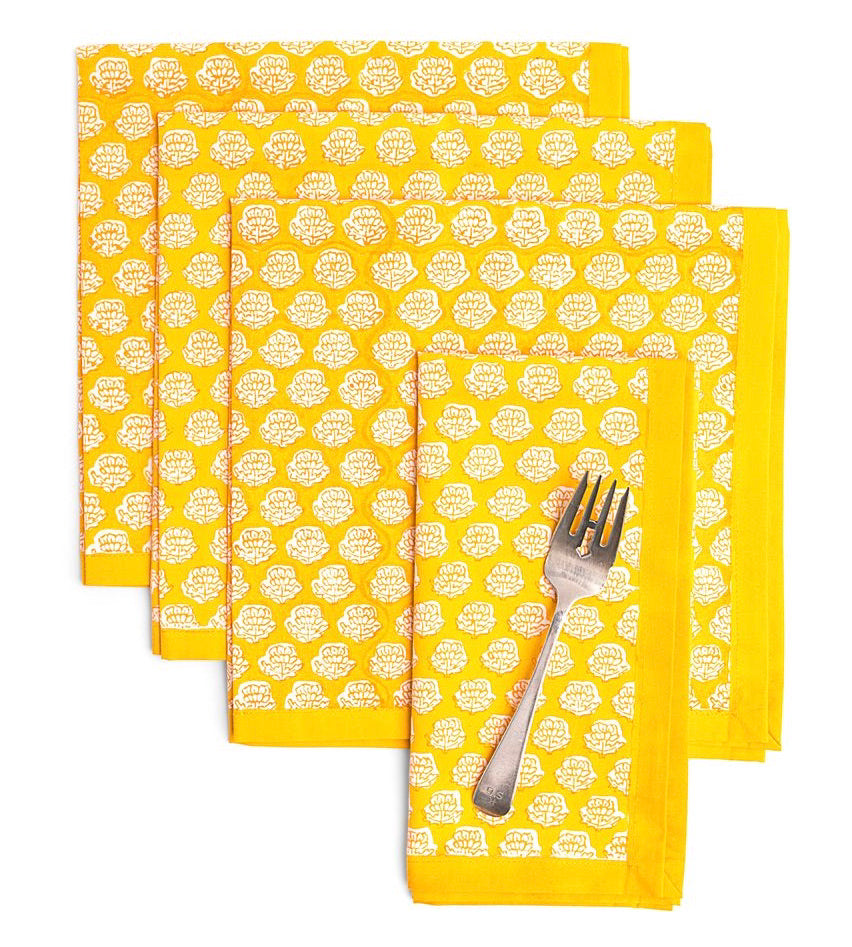 Petite Peony Napkins in Dandelion Yellow - Set of 4